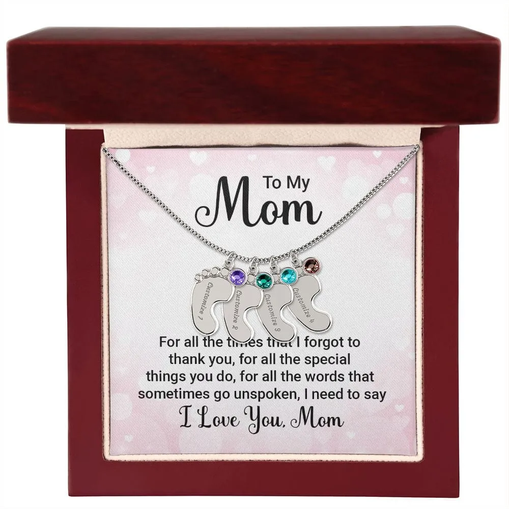 To My Mom l Baby Feet Necklace with Birthstone