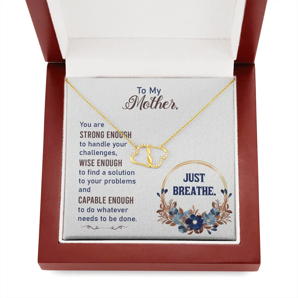 To My Mother - Just Breathe My Love | Authentic Diamonds and Solid 10K Gold Necklace | Free Mahogany Box