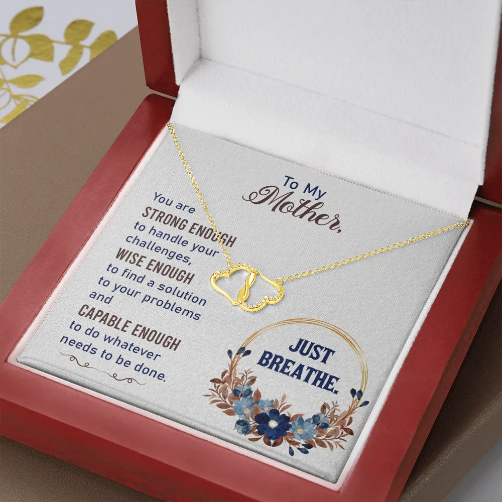 To My Mother - Just Breathe My Love | Authentic Diamonds and Solid 10K Gold Necklace | Free Mahogany Box