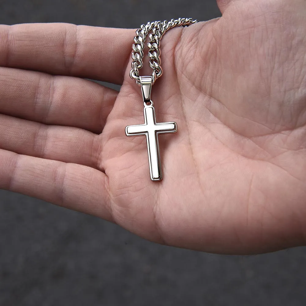 To My Son From Dad | Never Forget I Love U | Cuban Link Chain with Artisan Cross