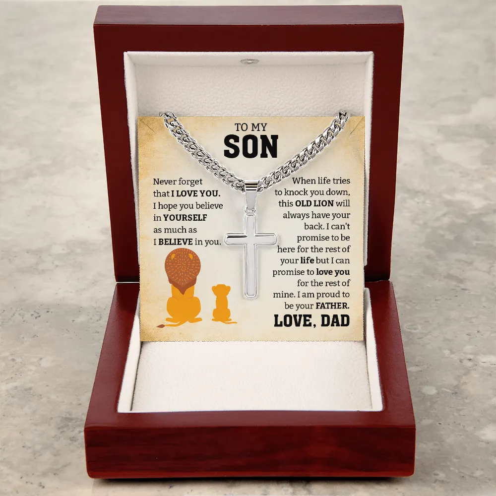 To My Son From Dad | Never Forget I Love U | Cuban Link Chain with Artisan Cross