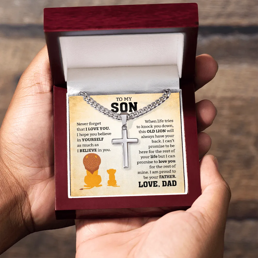 To My Son From Dad | Never Forget I Love U | Cuban Link Chain with Artisan Cross