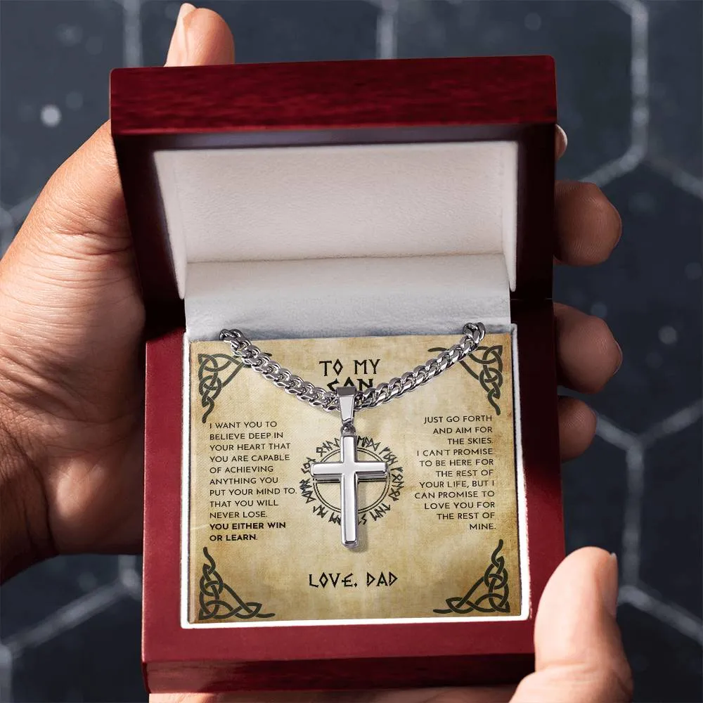 To My Son From Dad Viking Cross Necklace On Cuban Chain, Viking Son, Viking Dad Son Cross, To My Son Love Dad, Gift To Son From Dad (No Engraving)