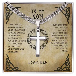 To My Son From Dad Viking Cross Necklace On Cuban Chain, Viking Son, Viking Dad Son Cross, To My Son Love Dad, Gift To Son From Dad (No Engraving)