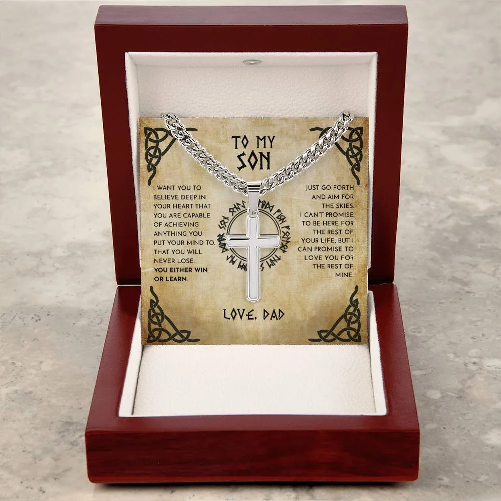 To My Son From Dad Viking Cross Necklace On Cuban Chain, Viking Son, Viking Dad Son Cross, To My Son Love Dad, Gift To Son From Dad (No Engraving)