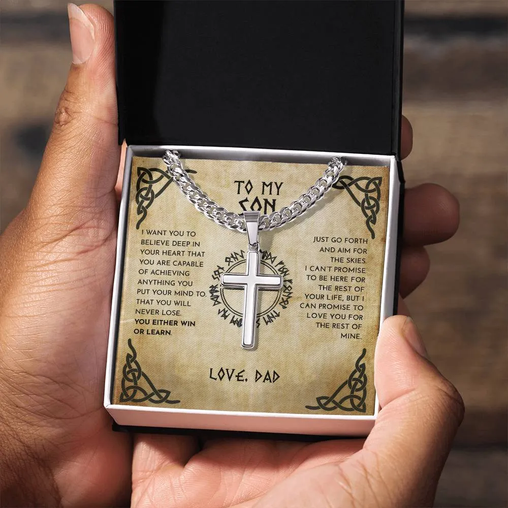 To My Son From Dad Viking Cross Necklace On Cuban Chain, Viking Son, Viking Dad Son Cross, To My Son Love Dad, Gift To Son From Dad (No Engraving)