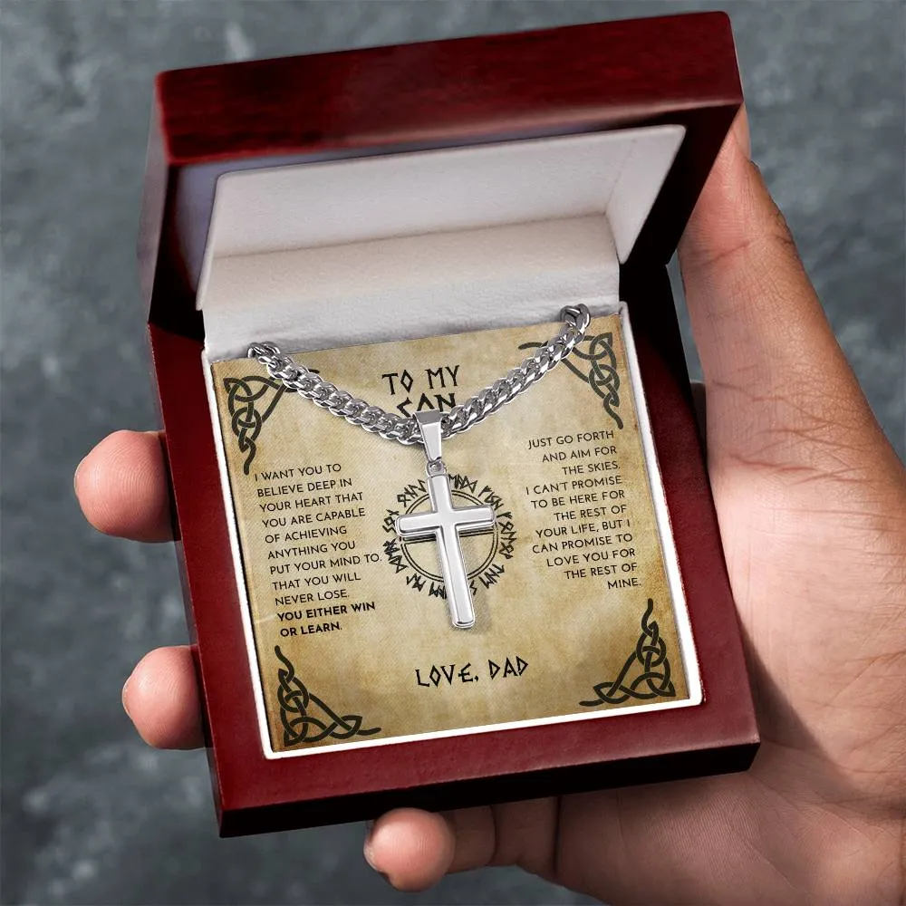 To My Son From Dad Viking Cross Necklace On Cuban Chain, Viking Son, Viking Dad Son Cross, To My Son Love Dad, Gift To Son From Dad (No Engraving)