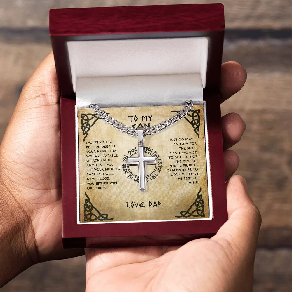 To My Son From Dad Viking Cross Necklace On Cuban Chain, Viking Son, Viking Dad Son Cross, To My Son Love Dad, Gift To Son From Dad (No Engraving)
