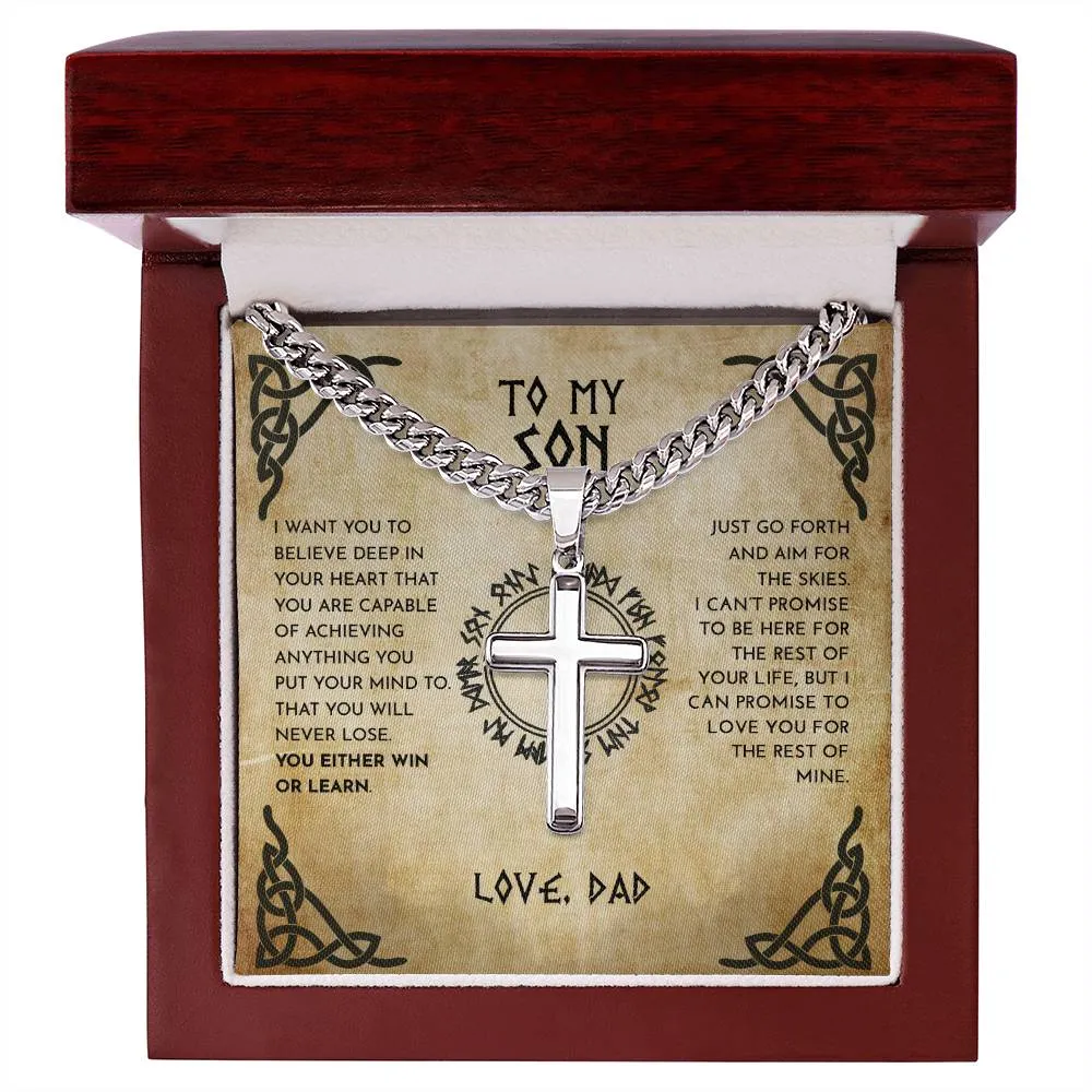 To My Son From Dad Viking Cross Necklace On Cuban Chain, Viking Son, Viking Dad Son Cross, To My Son Love Dad, Gift To Son From Dad (No Engraving)