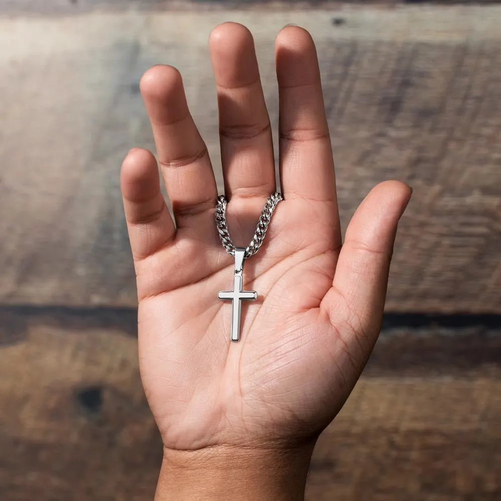 To My Son From Dad Viking Cross Necklace On Cuban Chain, Viking Son, Viking Dad Son Cross, To My Son Love Dad With Engraving On Back