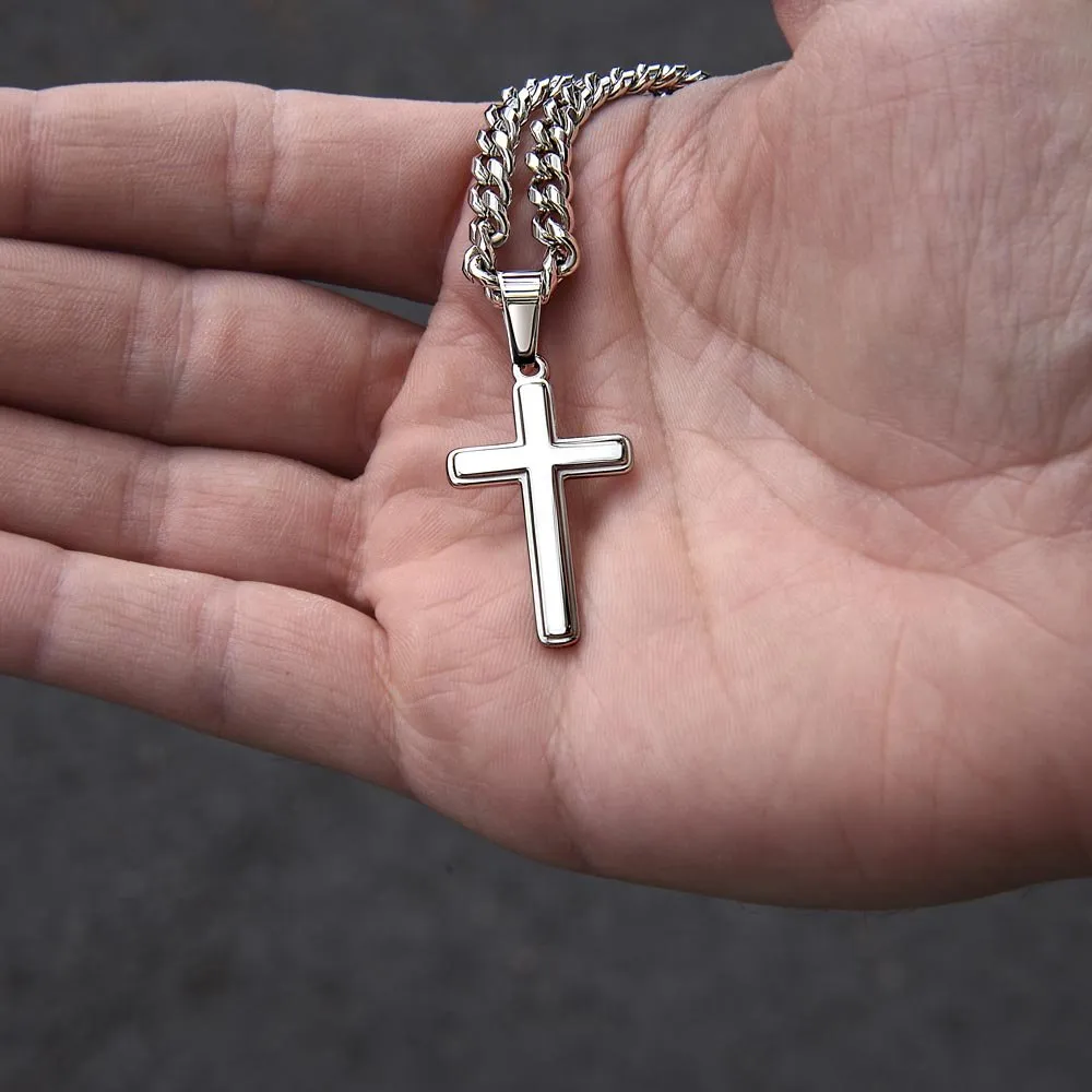 To My Son From Dad Viking Cross Necklace On Cuban Chain, Viking Son, Viking Dad Son Cross, To My Son Love Dad With Engraving On Back