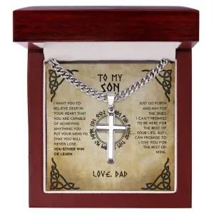 To My Son From Dad Viking Cross Necklace On Cuban Chain, Viking Son, Viking Dad Son Cross, To My Son Love Dad With Engraving On Back