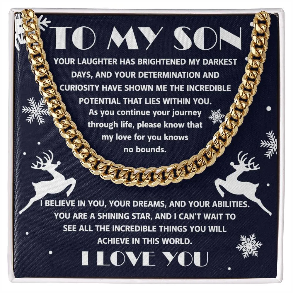 To My Son I Believe In You Cuban Link Chain Necklace, Christmas Themed Gift For Son
