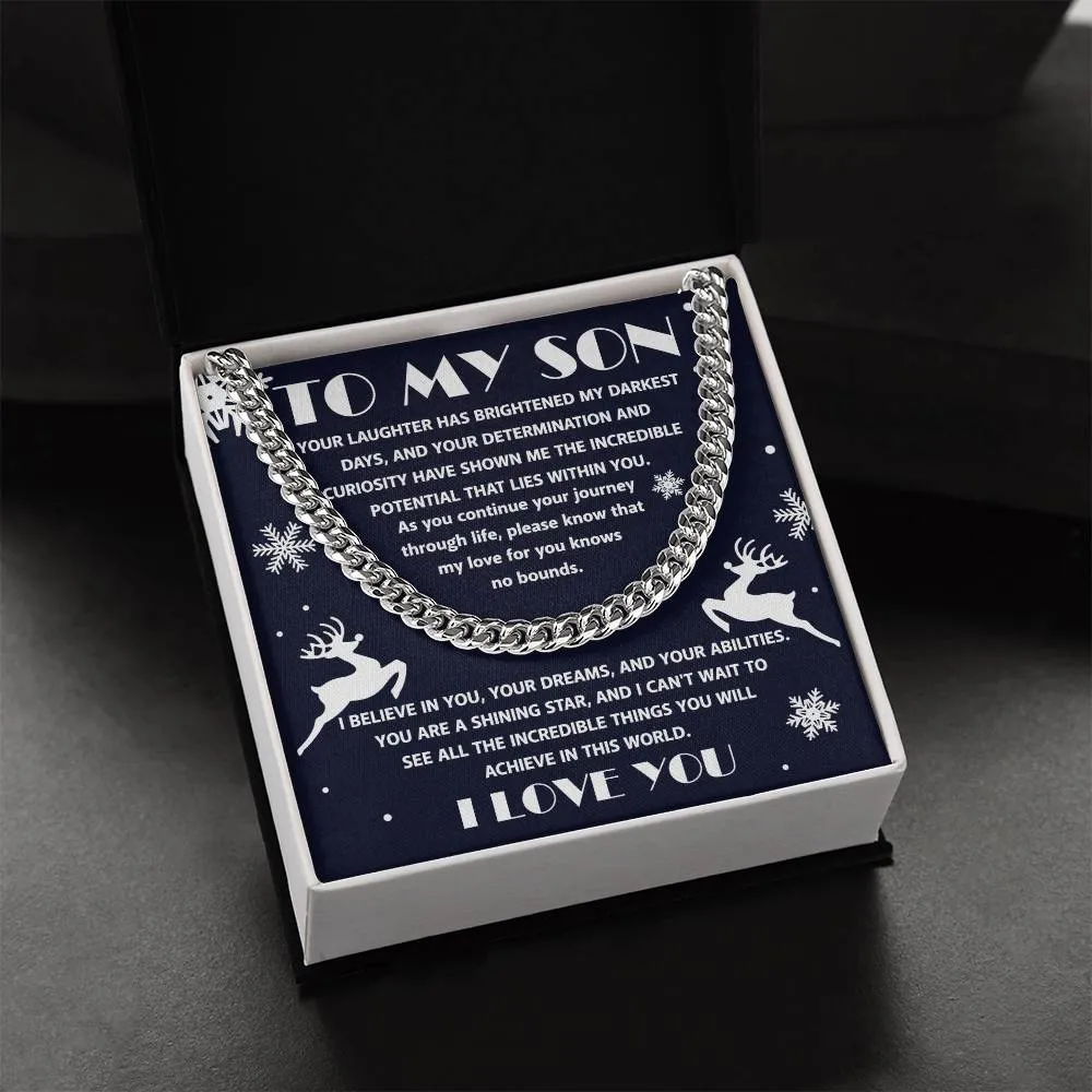 To My Son I Believe In You Cuban Link Chain Necklace, Christmas Themed Gift For Son