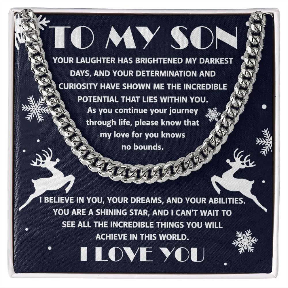 To My Son I Believe In You Cuban Link Chain Necklace, Christmas Themed Gift For Son