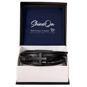 To My Son l Men's Cross Leather Bracelet