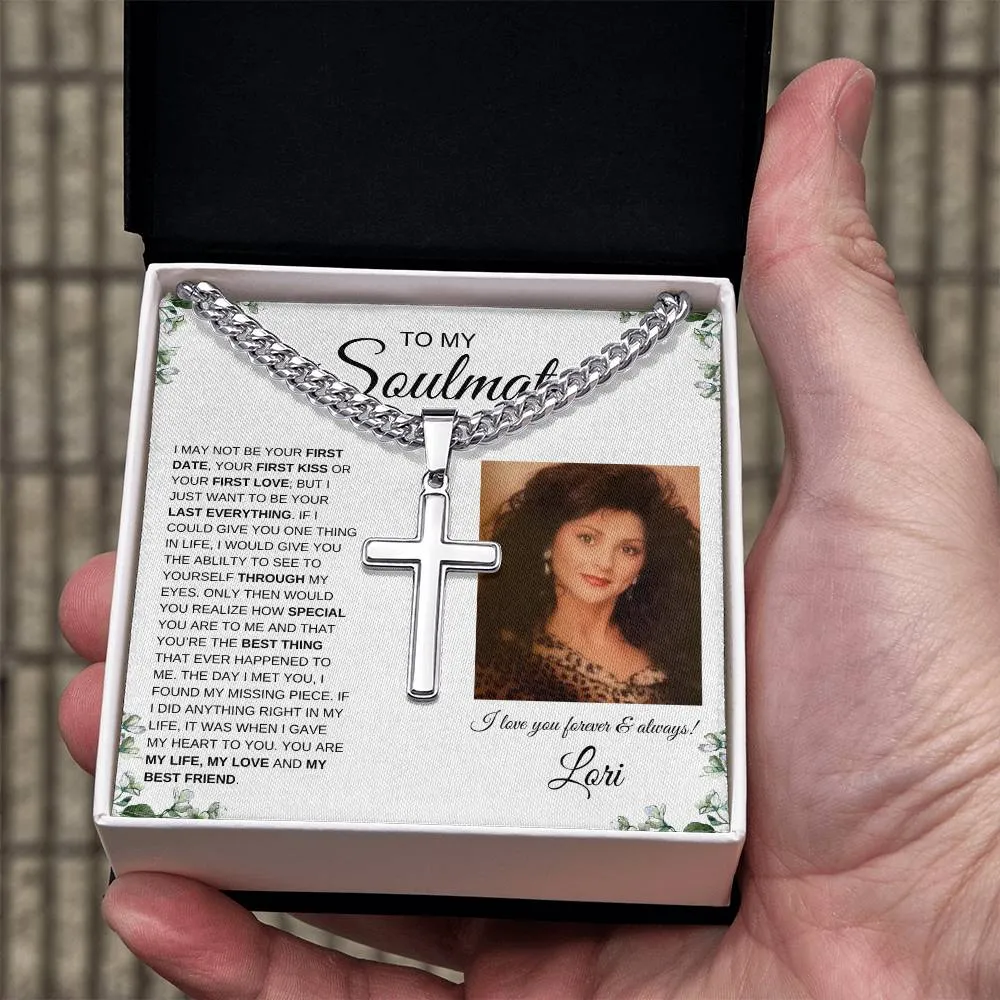 To My Soulmate | Cuban Chain with Artisan Cross Necklace | Personalized Message Card | IVY