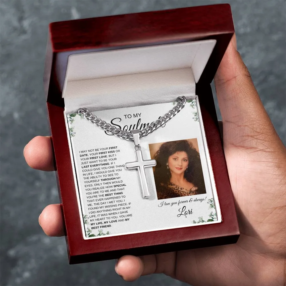 To My Soulmate | Cuban Chain with Artisan Cross Necklace | Personalized Message Card | IVY