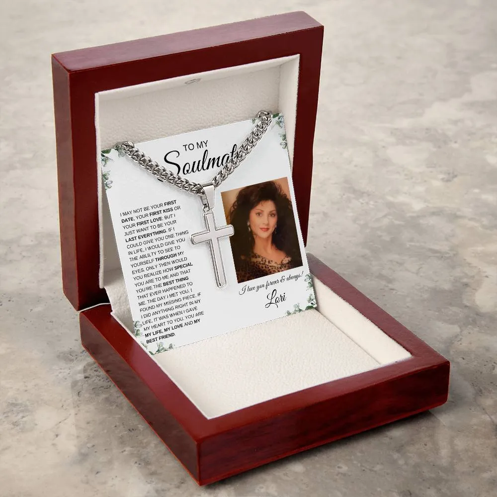 To My Soulmate | Cuban Chain with Artisan Cross Necklace | Personalized Message Card | IVY