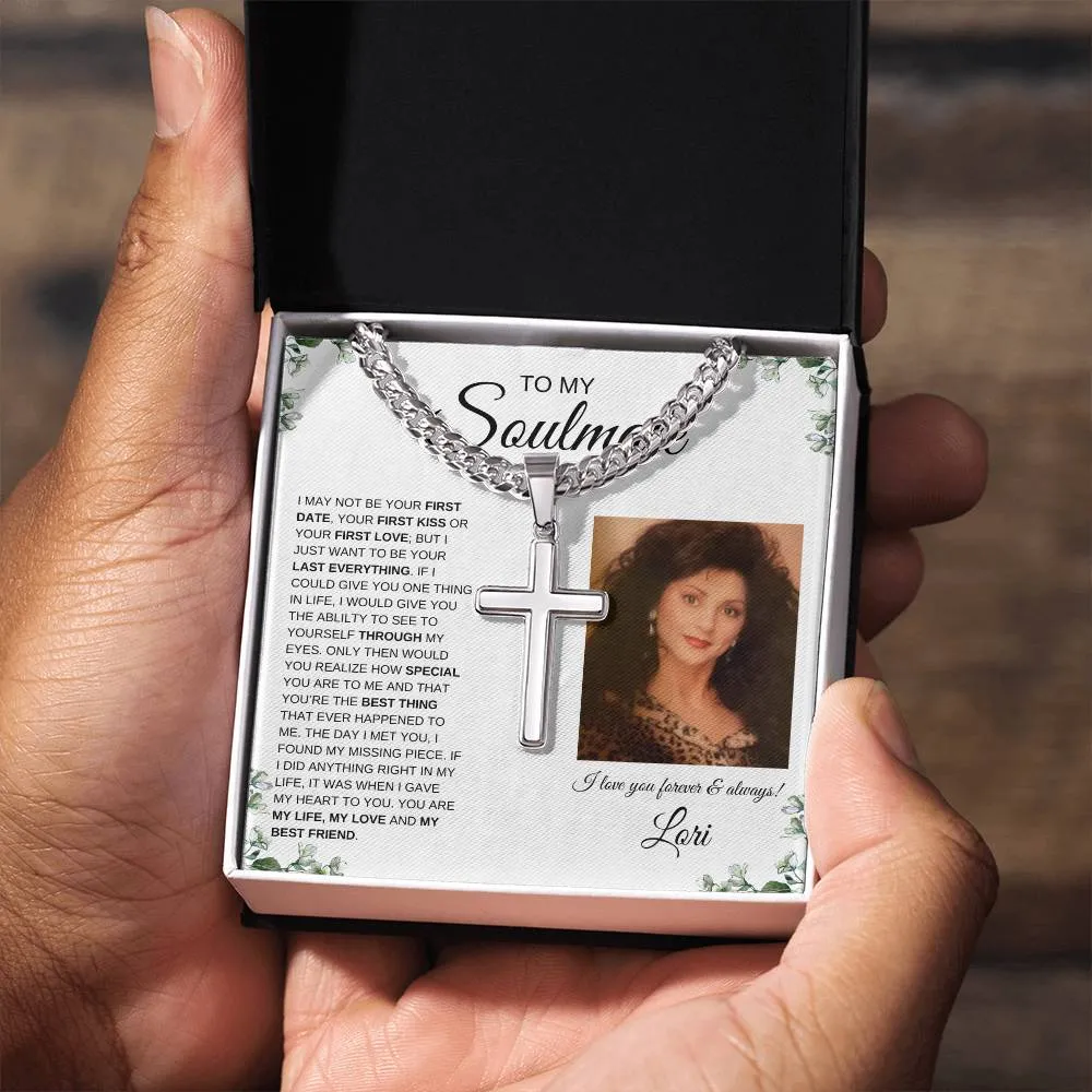 To My Soulmate | Cuban Chain with Artisan Cross Necklace | Personalized Message Card | IVY