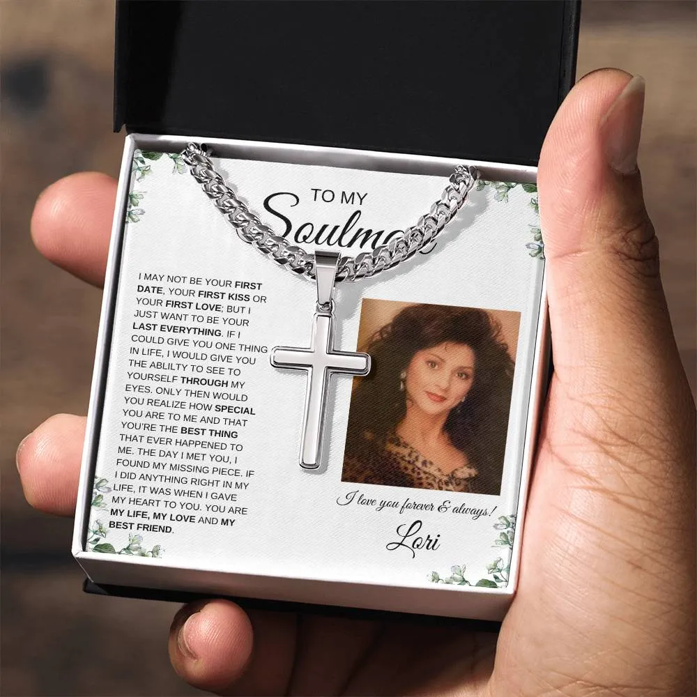 To My Soulmate | Cuban Chain with Artisan Cross Necklace | Personalized Message Card | IVY