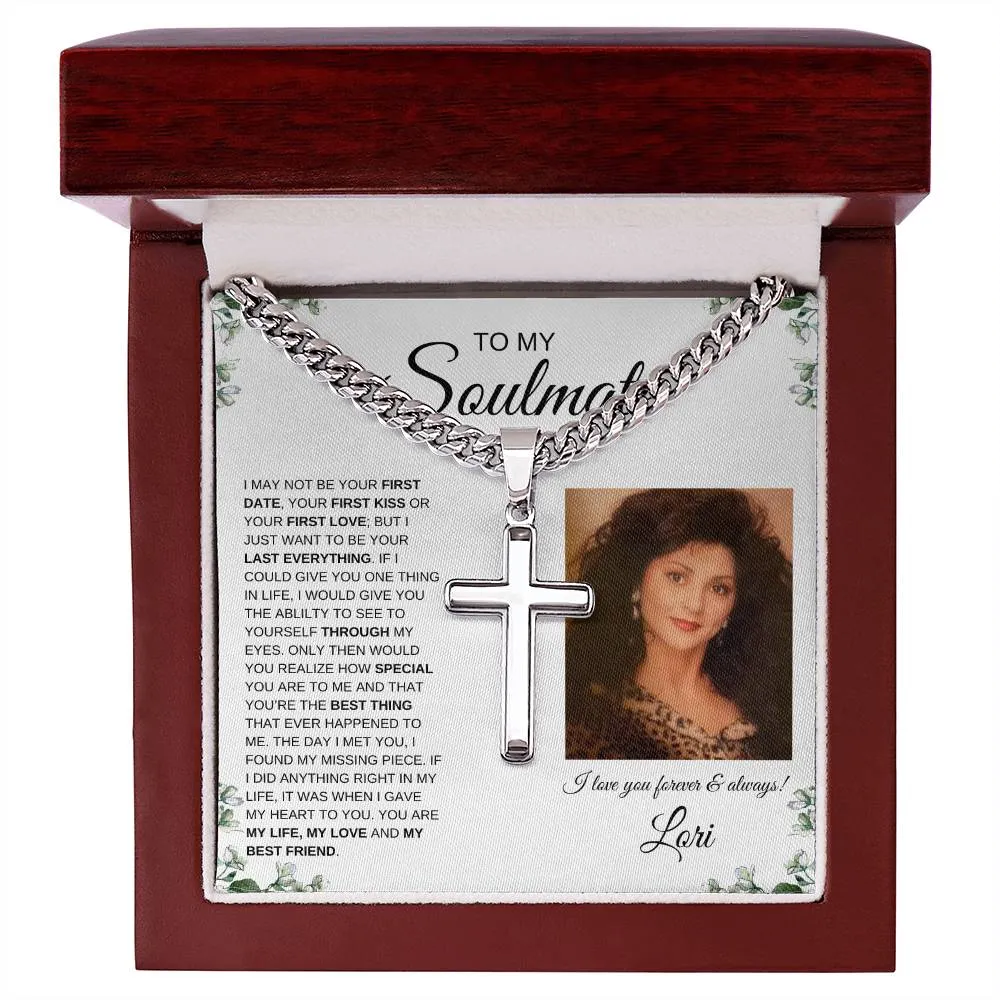 To My Soulmate | Cuban Chain with Artisan Cross Necklace | Personalized Message Card | IVY