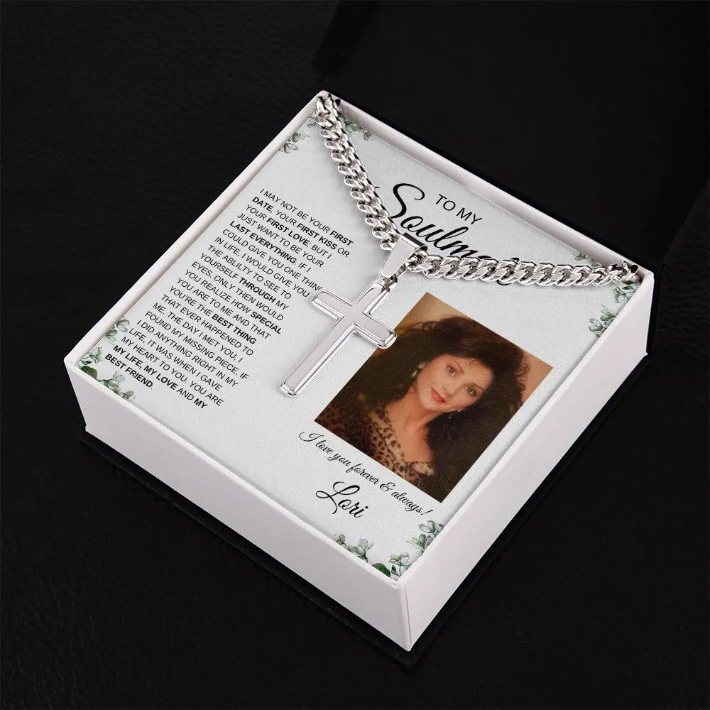 To My Soulmate | Cuban Chain with Artisan Cross Necklace | Personalized Message Card | IVY