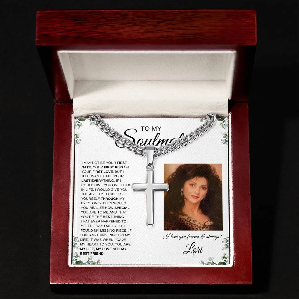 To My Soulmate | Cuban Chain with Artisan Cross Necklace | Personalized Message Card | IVY