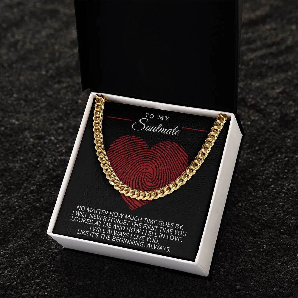 To My Soulmate Cuban Link Necklace For Men Thumbprint Heart