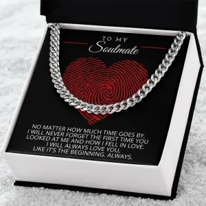 To My Soulmate Cuban Link Necklace For Men Thumbprint Heart