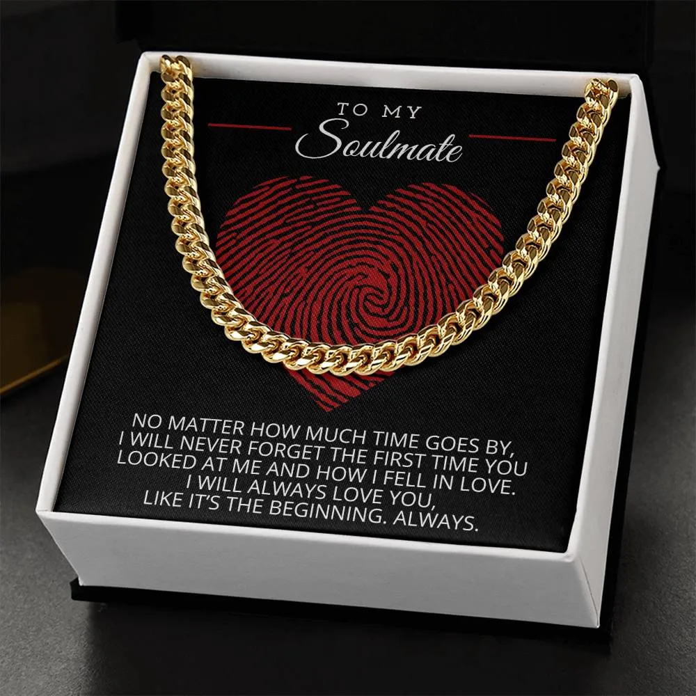 To My Soulmate Cuban Link Necklace For Men Thumbprint Heart