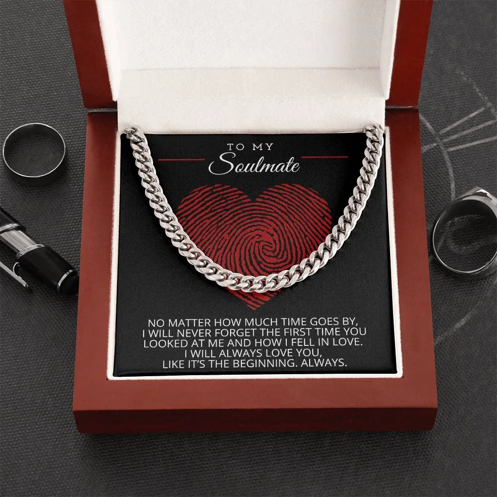 To My Soulmate Cuban Link Necklace For Men Thumbprint Heart