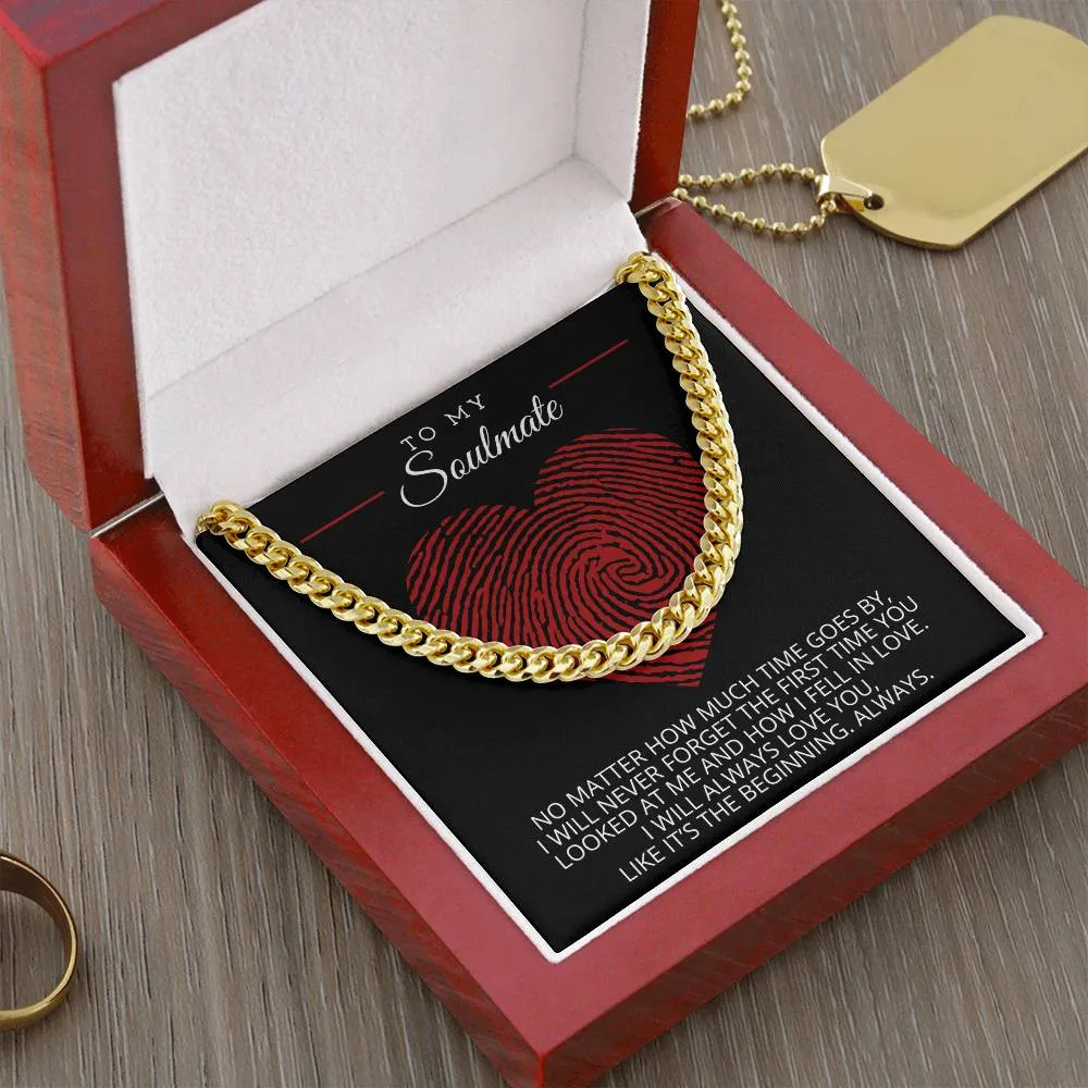 To My Soulmate Cuban Link Necklace For Men Thumbprint Heart