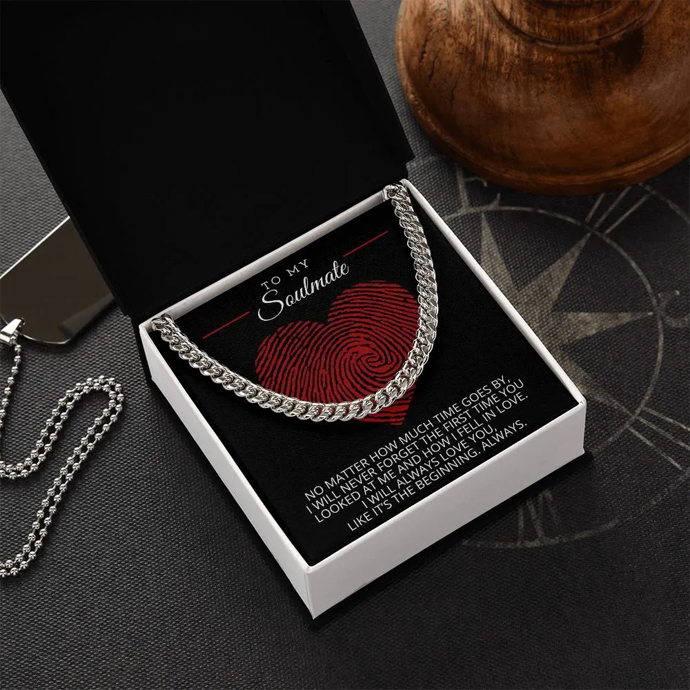To My Soulmate Cuban Link Necklace For Men Thumbprint Heart