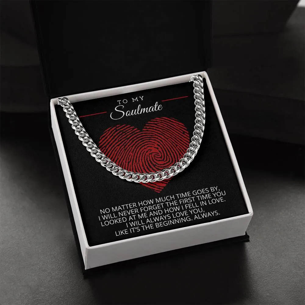 To My Soulmate Cuban Link Necklace For Men Thumbprint Heart