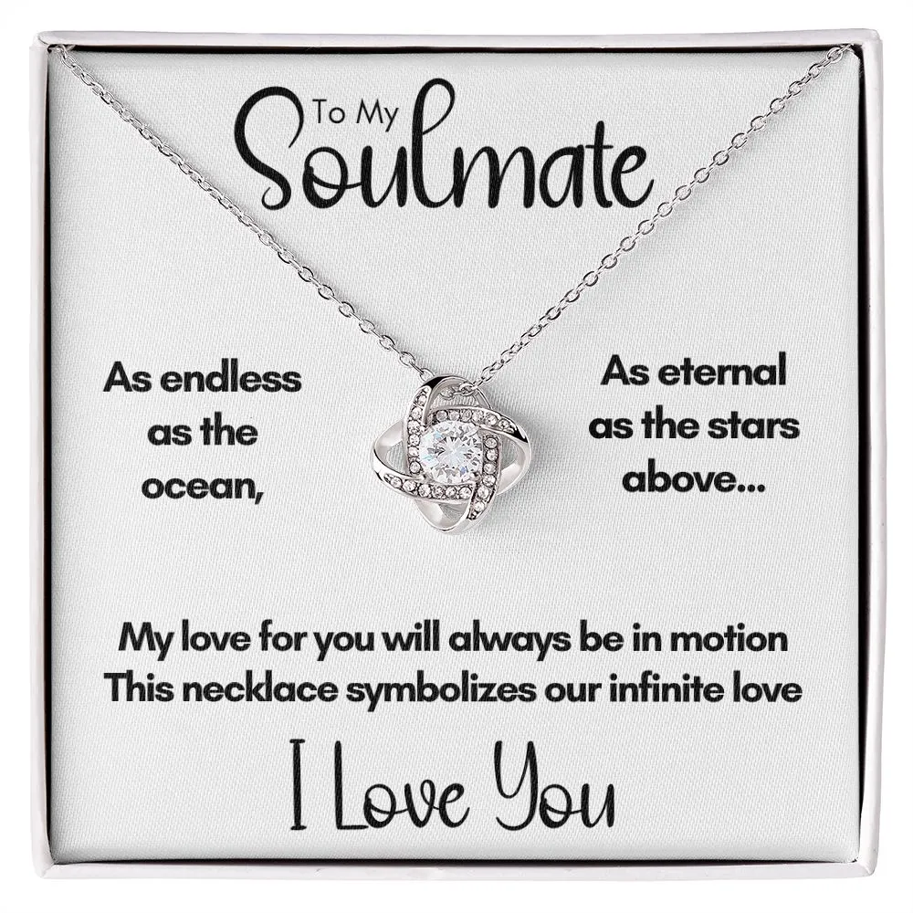 To My Soulmate - Endless As the Ocean | 14k White Gold Love Knot Necklace