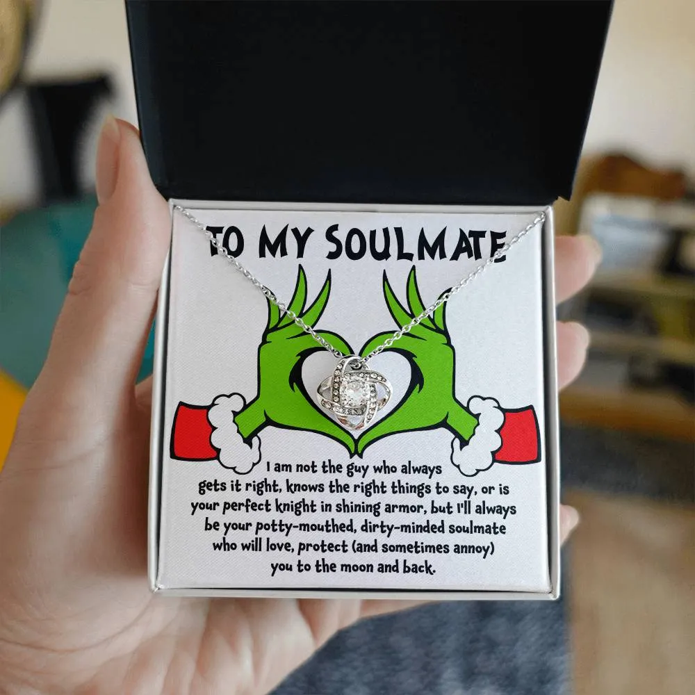 To My Soulmate Love You To The Moon And Back Christmas Themed Necklace, Love Knot Necklace, Christmas Gift