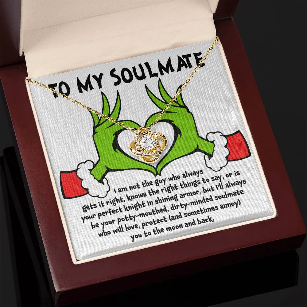 To My Soulmate Love You To The Moon And Back Christmas Themed Necklace, Love Knot Necklace, Christmas Gift
