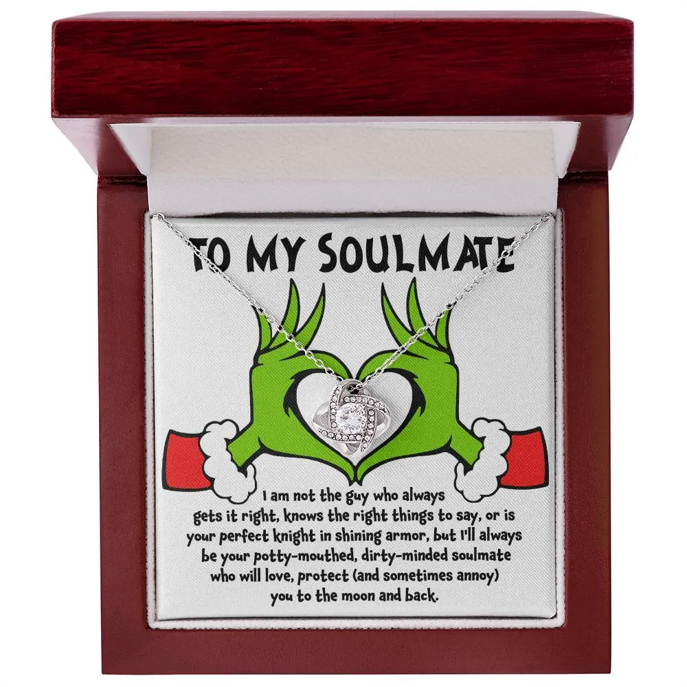 To My Soulmate Love You To The Moon And Back Christmas Themed Necklace, Love Knot Necklace, Christmas Gift