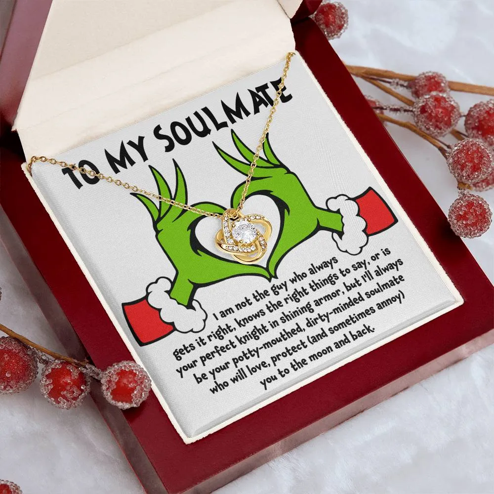 To My Soulmate Love You To The Moon And Back Christmas Themed Necklace, Love Knot Necklace, Christmas Gift