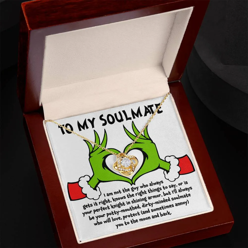 To My Soulmate Love You To The Moon And Back Christmas Themed Necklace, Love Knot Necklace, Christmas Gift