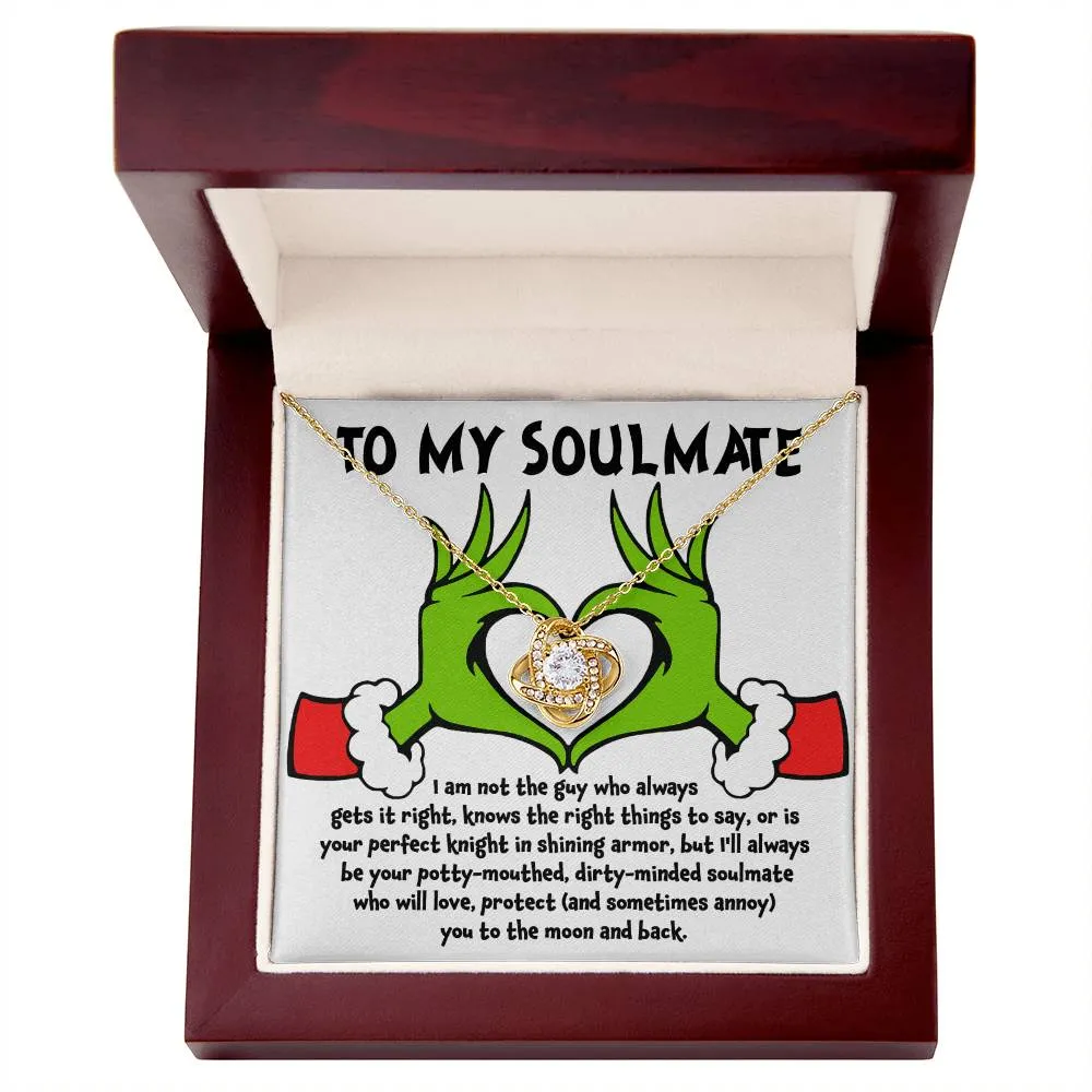 To My Soulmate Love You To The Moon And Back Christmas Themed Necklace, Love Knot Necklace, Christmas Gift