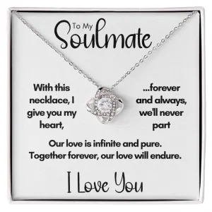 To My Soulmate - Together Forever | 14k White Gold Love Knot Necklace