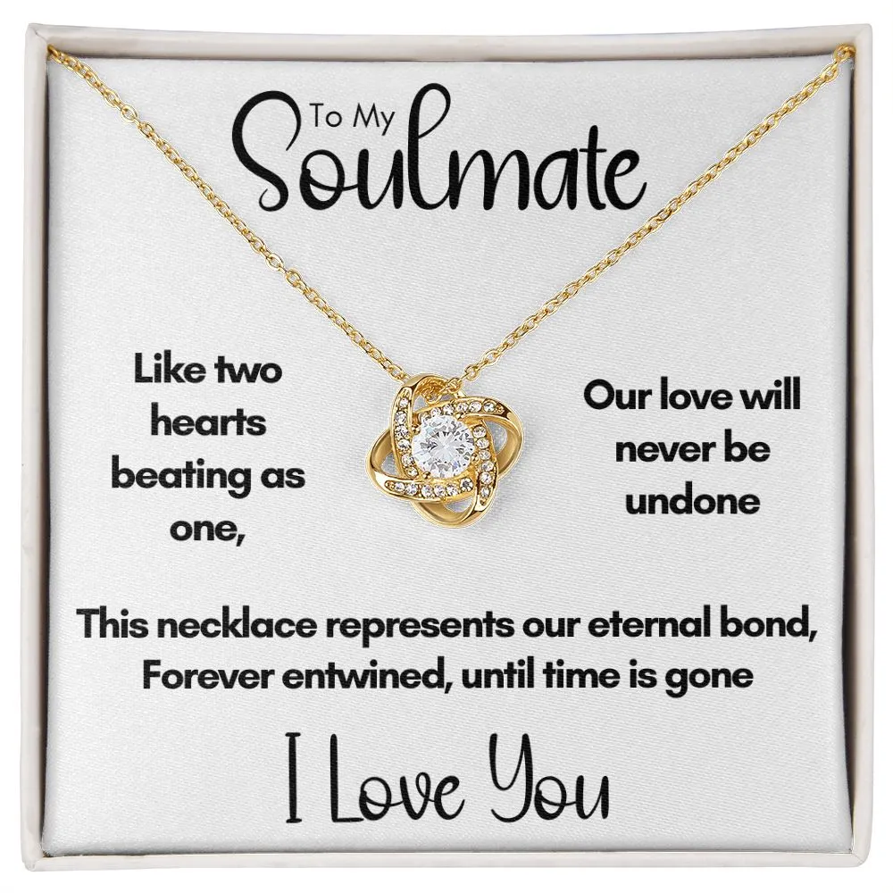 To My Soulmate - Two Hearts Beating as One | 14k White Gold Love Knot Necklace