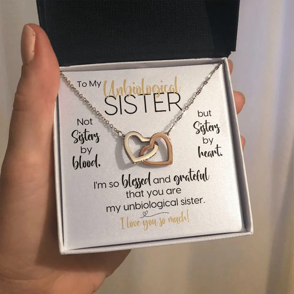 To My Unbiological Sister | Blessed & Grateful | Interlocking Hearts Necklace
