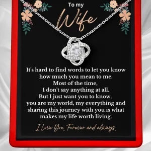 To My Wife ''Hard to find the words'' - Sterling Silver Love Knot Necklace Gift - WF15