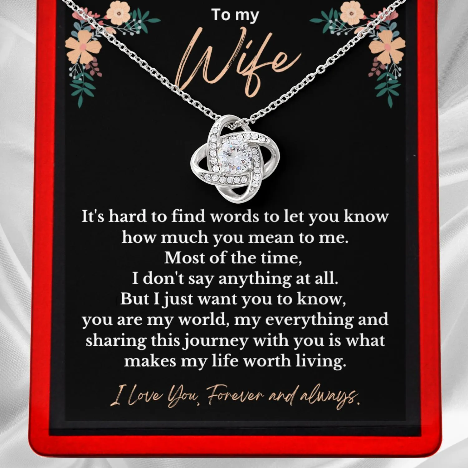 To My Wife ''Hard to find the words'' - Sterling Silver Love Knot Necklace Gift - WF15