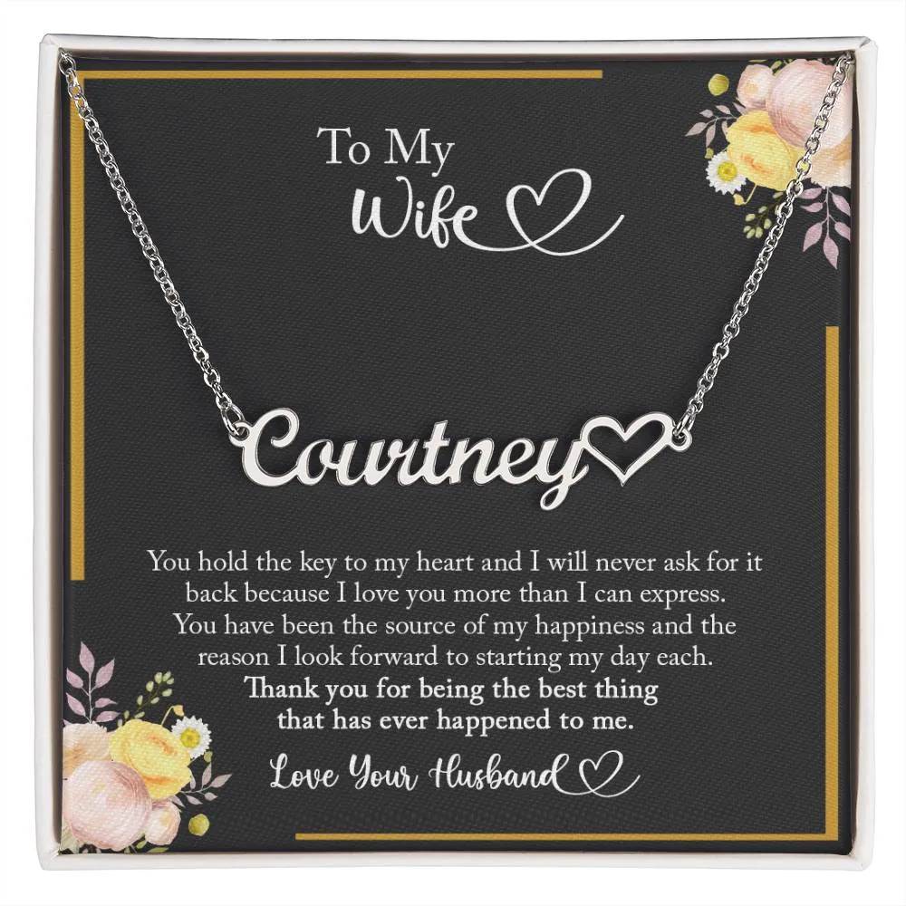 To My Wife Heart Name Necklace, Wife Necklace, Anniversary Gift for Wife, Wife Birthday Gift