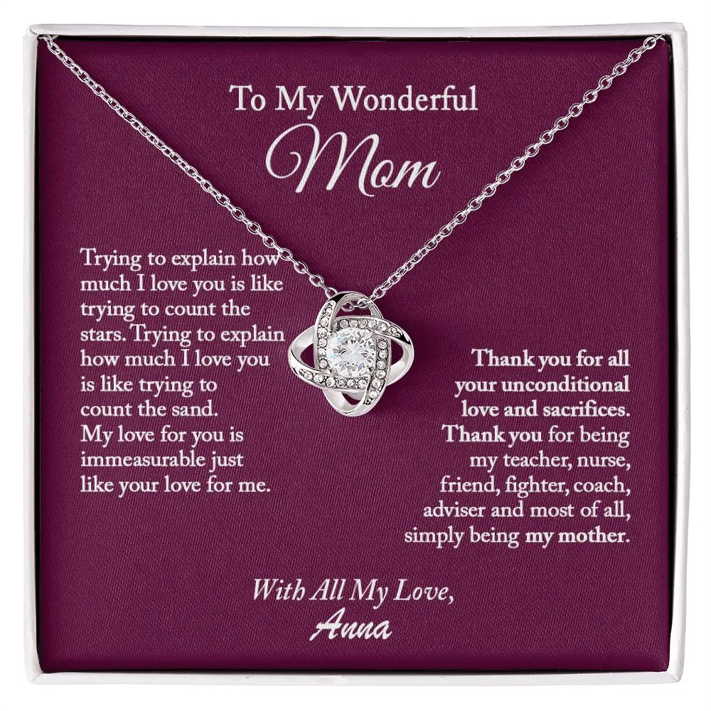 To My Wonderful Mom Love Knot Necklace, Mom Necklace