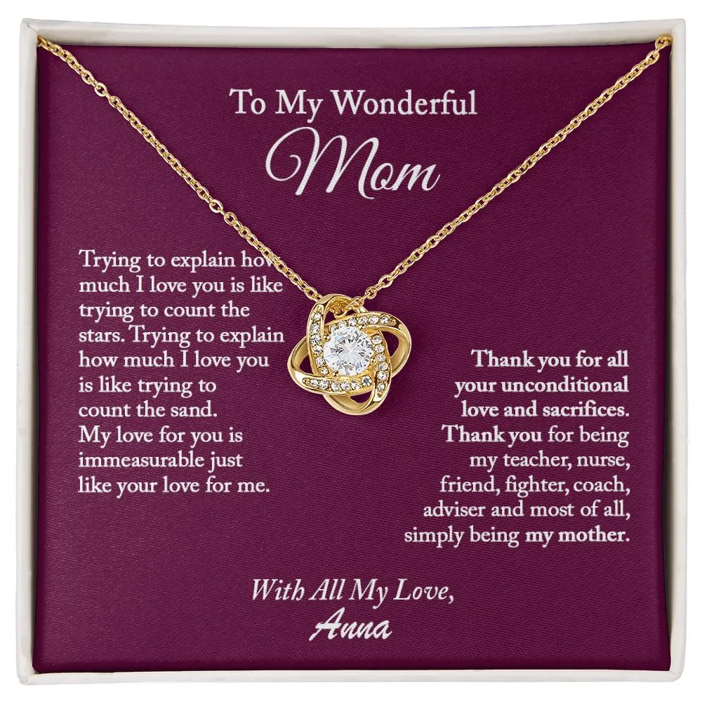 To My Wonderful Mom Love Knot Necklace, Mom Necklace